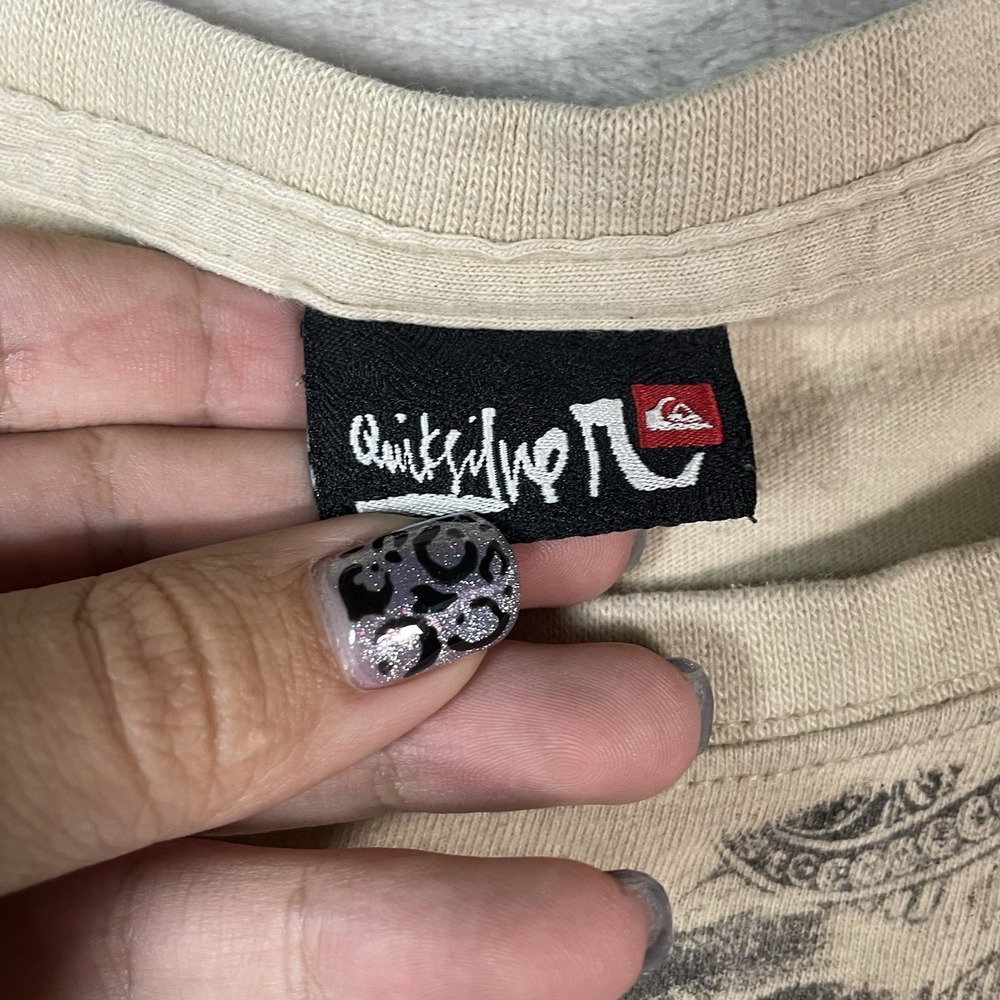 VTG Quicksilver T Shirt Mens XL‎ Surf Skate Graphic Y2k Tan Wings Logo Grunge - Picture 6 of 9